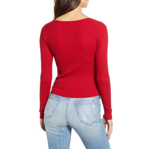 LEITH RIB WRAP SWEATER LONG SLEEVE TOP KNIT RED S - Picture 2 of 9